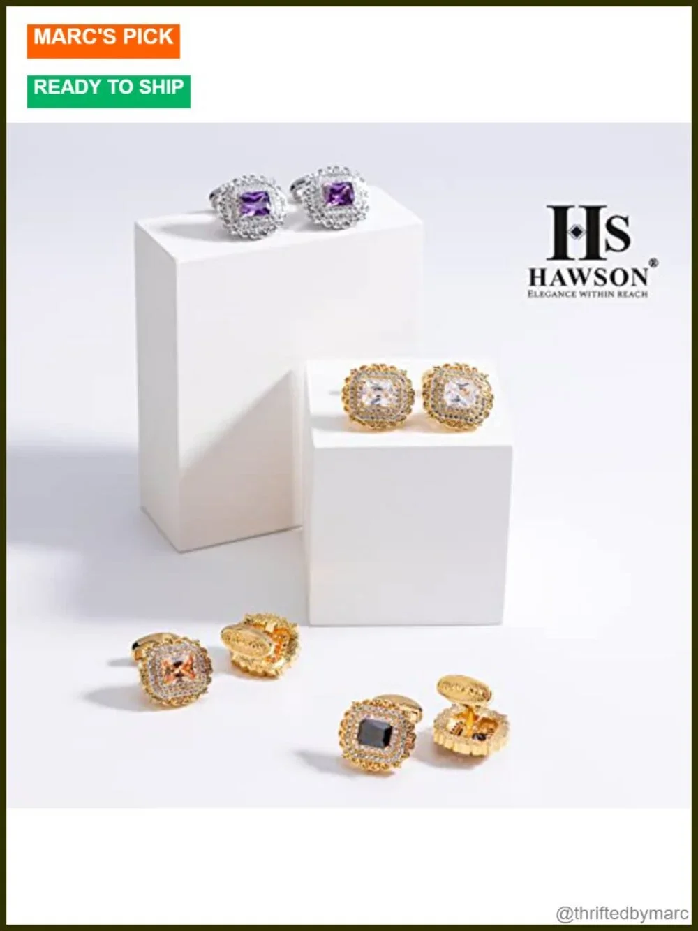 Brass Cufflinks with Crystal - Groom Wedding Gift for Men